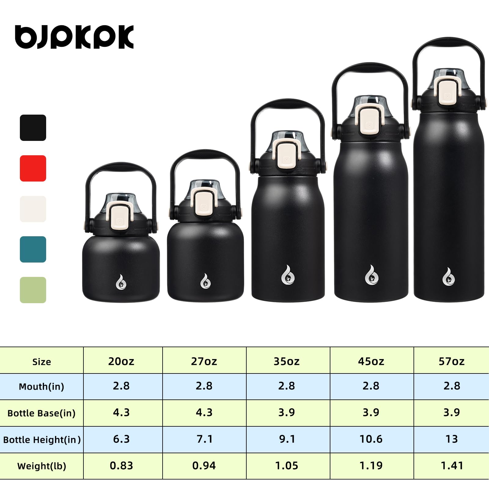 BJPKPK Botellas de agua aisladas con popote, bonitas botellas de agua de 27 onzas con asa, termo de metal de acero inoxidable sin BPA, termo fácil de transportar para hombres y mujeres, color negro
