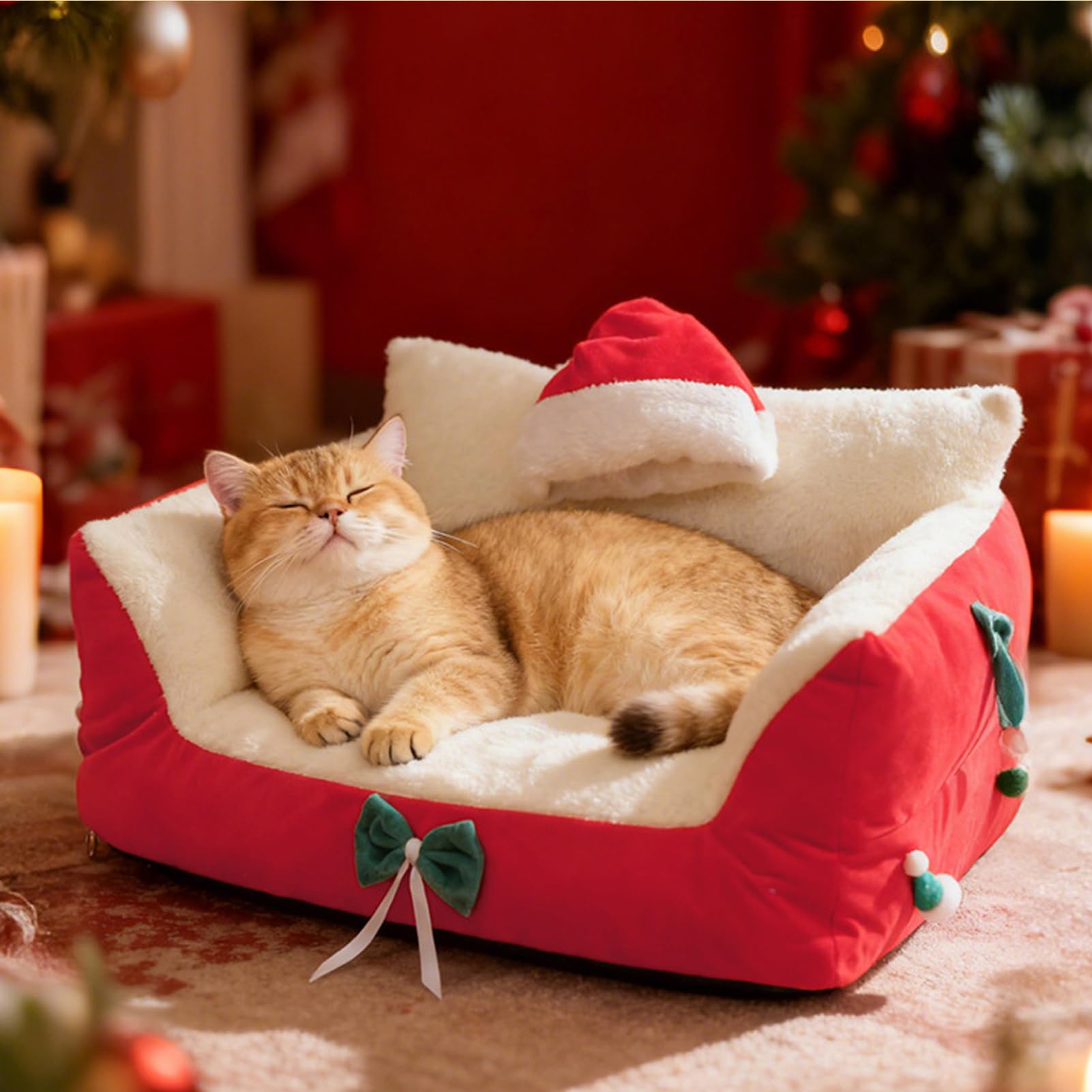 Cuccia per cani generica, invernale per , design natalizio, accogliente per animali domestici, per cuccioli e animali da compagnia, soggiorno, camera da , balcone e appartamento