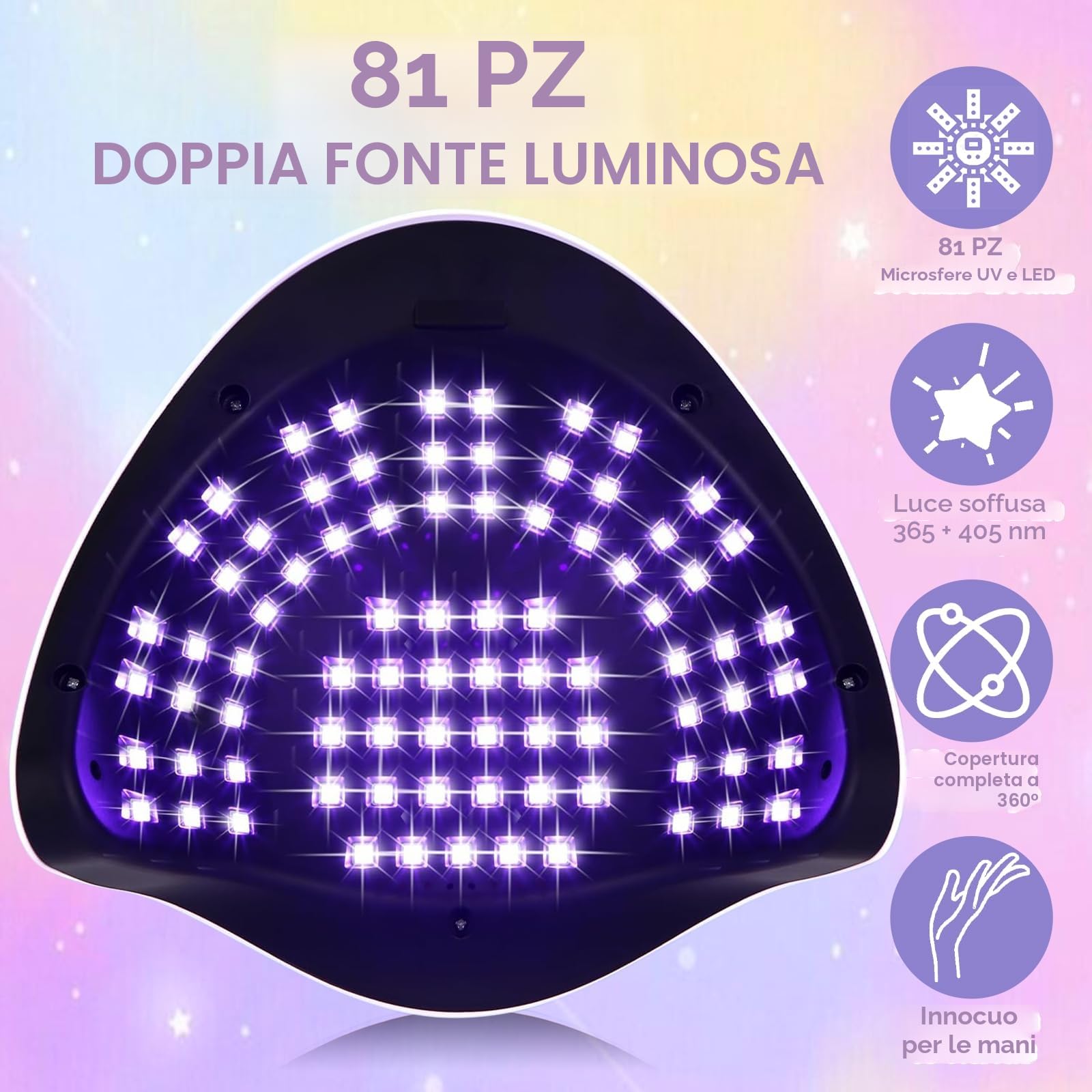 380W Lampada UV LED Unghie Professionale con 81 Perle, 4 Impostazioni Timer Fornetto Unghie Semipermanente con LCD Display Digitale, Sensore Automatico Lampada Unghie UV Led per Salone e Casa