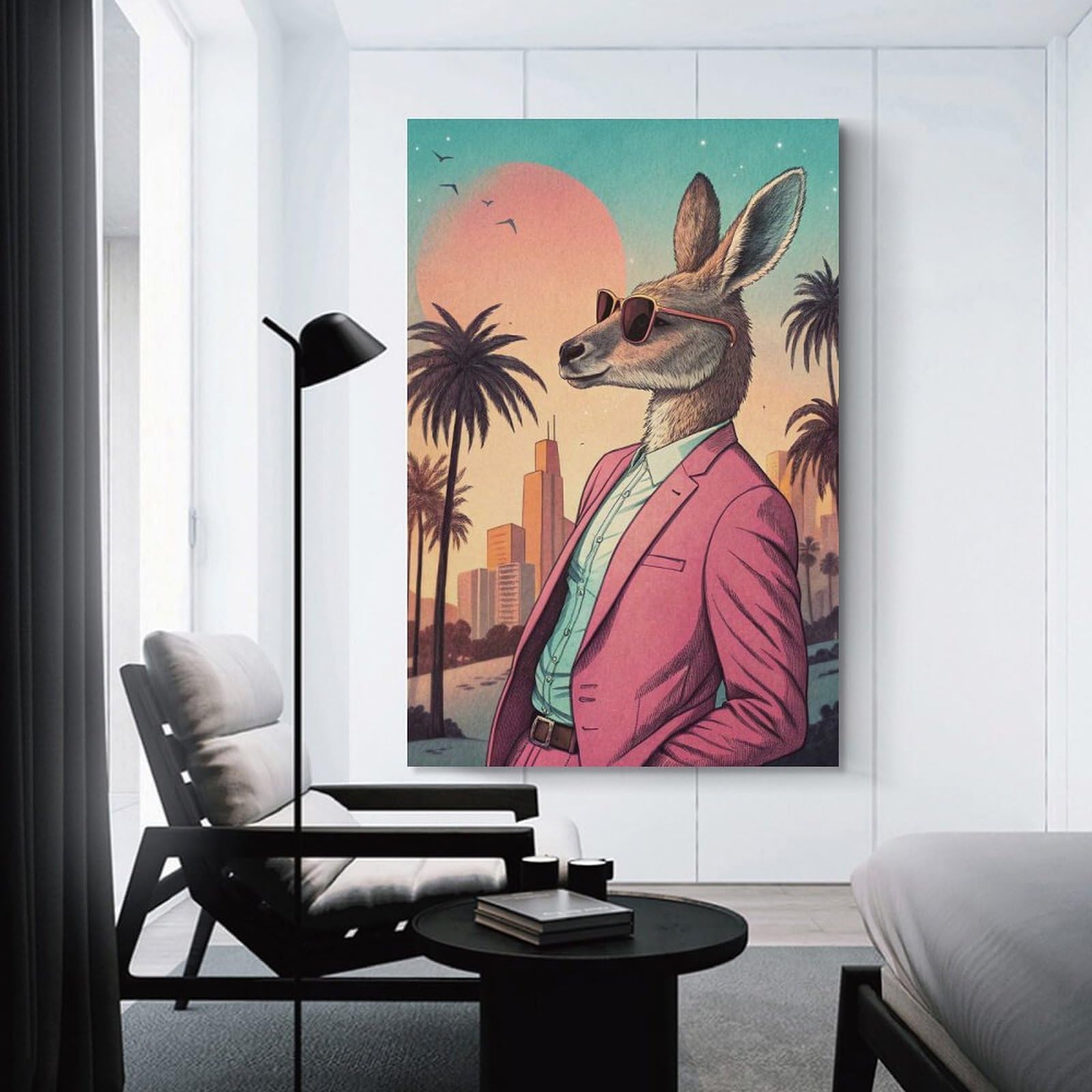 Junmoney Kangaroo in Suit with Sunglasses Decorative Canvas Print, 24x36inch(60x90cm), for Hallway, Bedroom Or Modern Interiors, Gift Idea for Housewarming And Birthdays