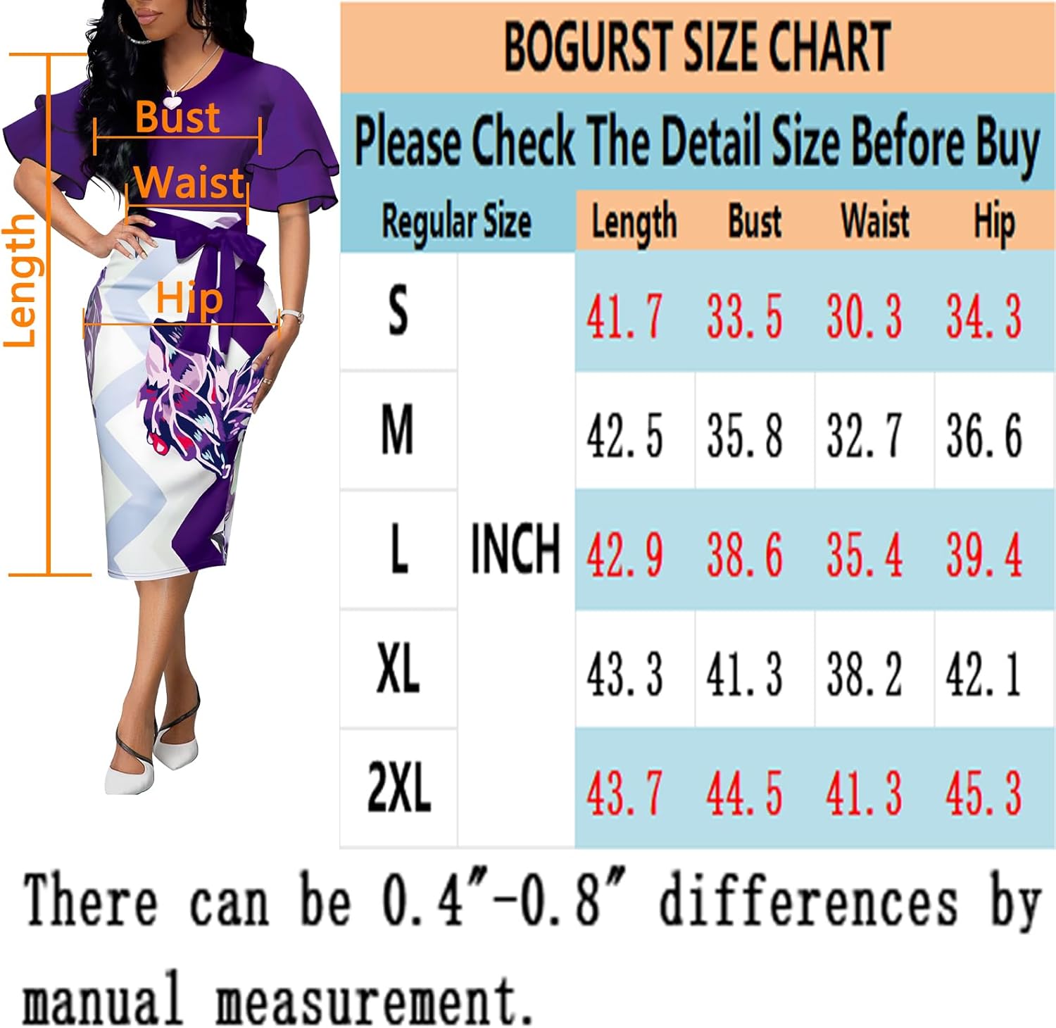BOGURST Women Wave Short Sleeve Pencil Dress Fashion A-Line Bodycon Church Dresses - Image 2