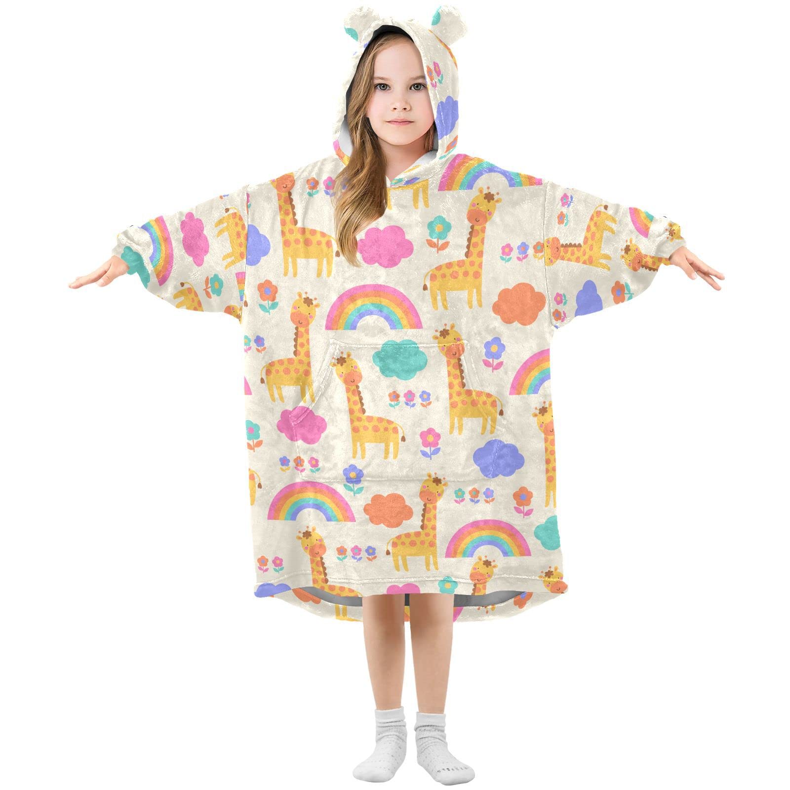 Amazon.com: MNSRUU Wearable Blanket Hoodie for Girls Boys Adult, Cute  Giraffe Rainbow Cloud and Flower Oversized Super Warm Plush Sherpa Hoodie  Fuzzy Warm Flannel Blanket Sweatshirt with Roomy Pocket, Large : Home