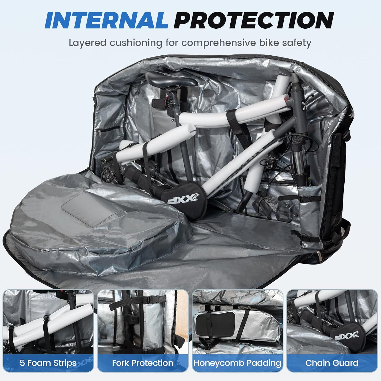 Bike Travel Case & Bike Travel Bag - Bicycle Pro Transport Equipment for Air Flights - Oversized Capacity, Waterproof Fabric with 4 Aluminum Support Bars, Wheel Protection Tubes & YKK Zippers