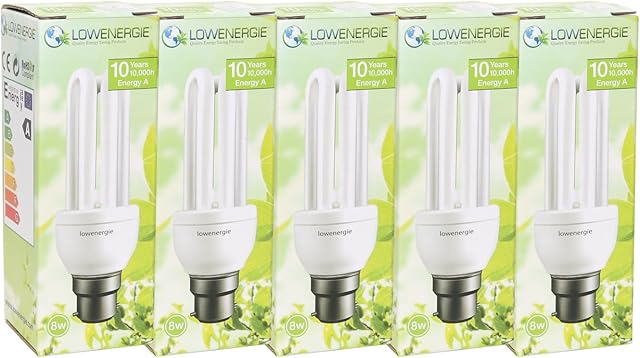 8W (=40W) Warm White Energy Saving CFL Light Bulbs, B22 B22d BC Bayonet Cap, Stick, 10 Years by Lowenergie (5)