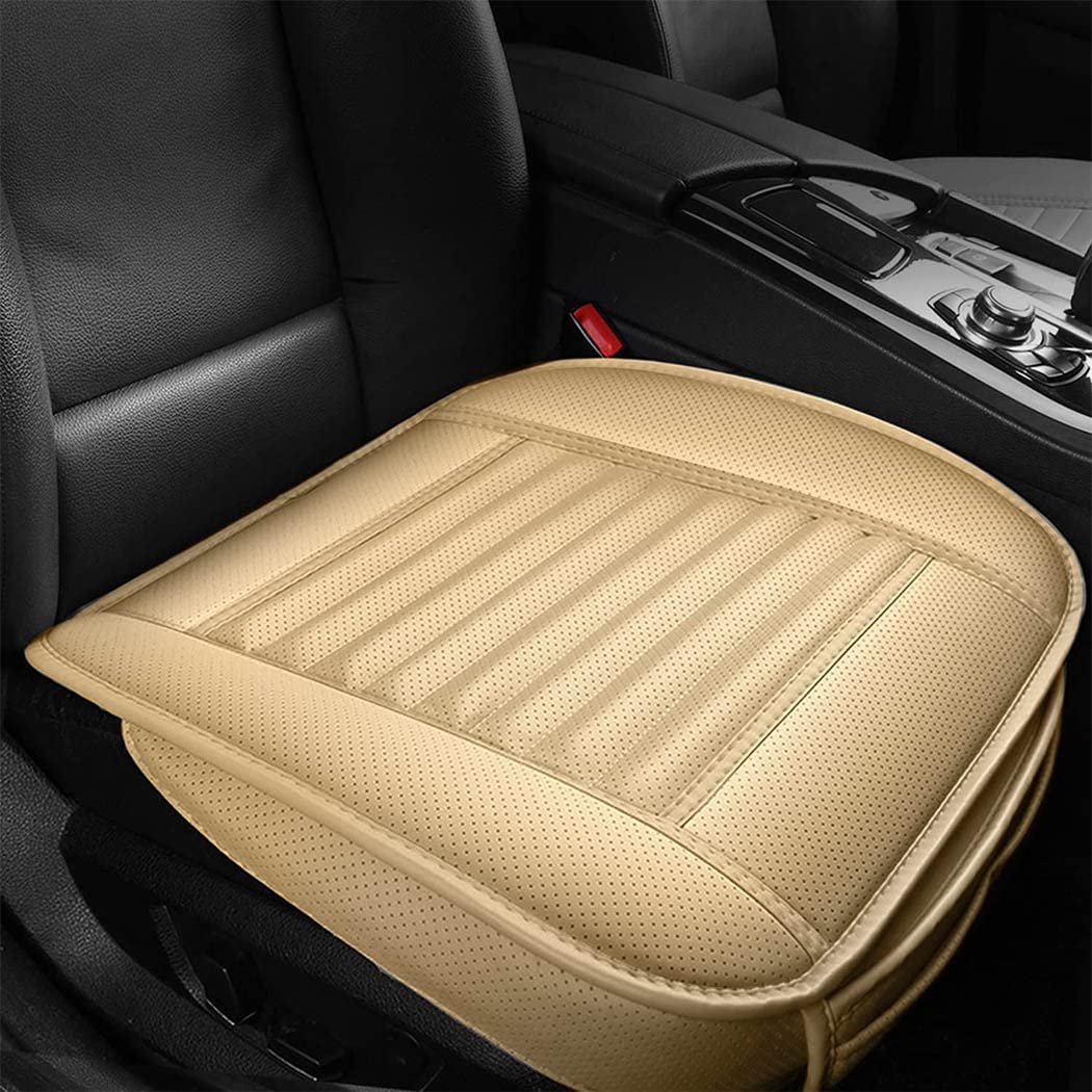 Qniceone Premium PU Car Seat Cover [ 2 Pack ]- Faux Leather Car Seat Protector- Padded, Anti-Slip, Full Wrapping Edge - 21.3'' x 18.5'', Premium Interior Covers for Auto Truck Van SUV (Beige)