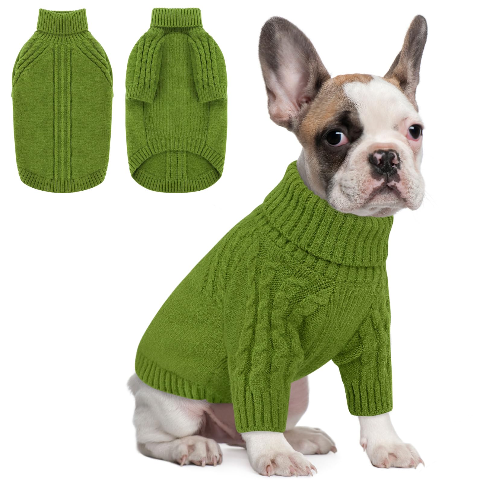Queenmore Puppy Jumper, Soft & Warm Turtleneck Dog Sweater for Winter, for Small Breeds, Chihuahua, Cockapoo, Poodle (Green, XS)