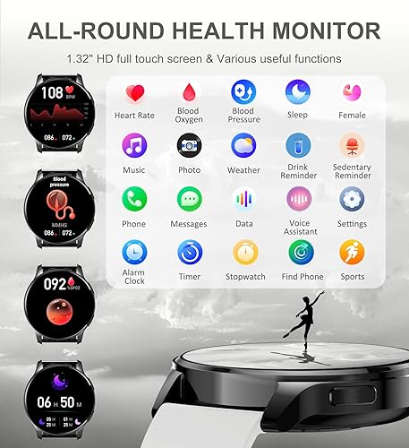 Vista 6 de Reloj inteligente para mujeres y hombres, rastreador de llamadas Bluetooth para teléfonos Android e iOS, reloj inteligente impermeable con pantalla