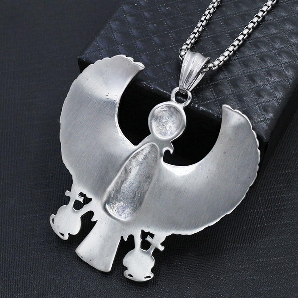 JAJAFOOK Men's Silver-Tone Stainless Steel Egypt Horus Falcon Pendant Punk Biker Necklace, 24" inches Chain - Image 4