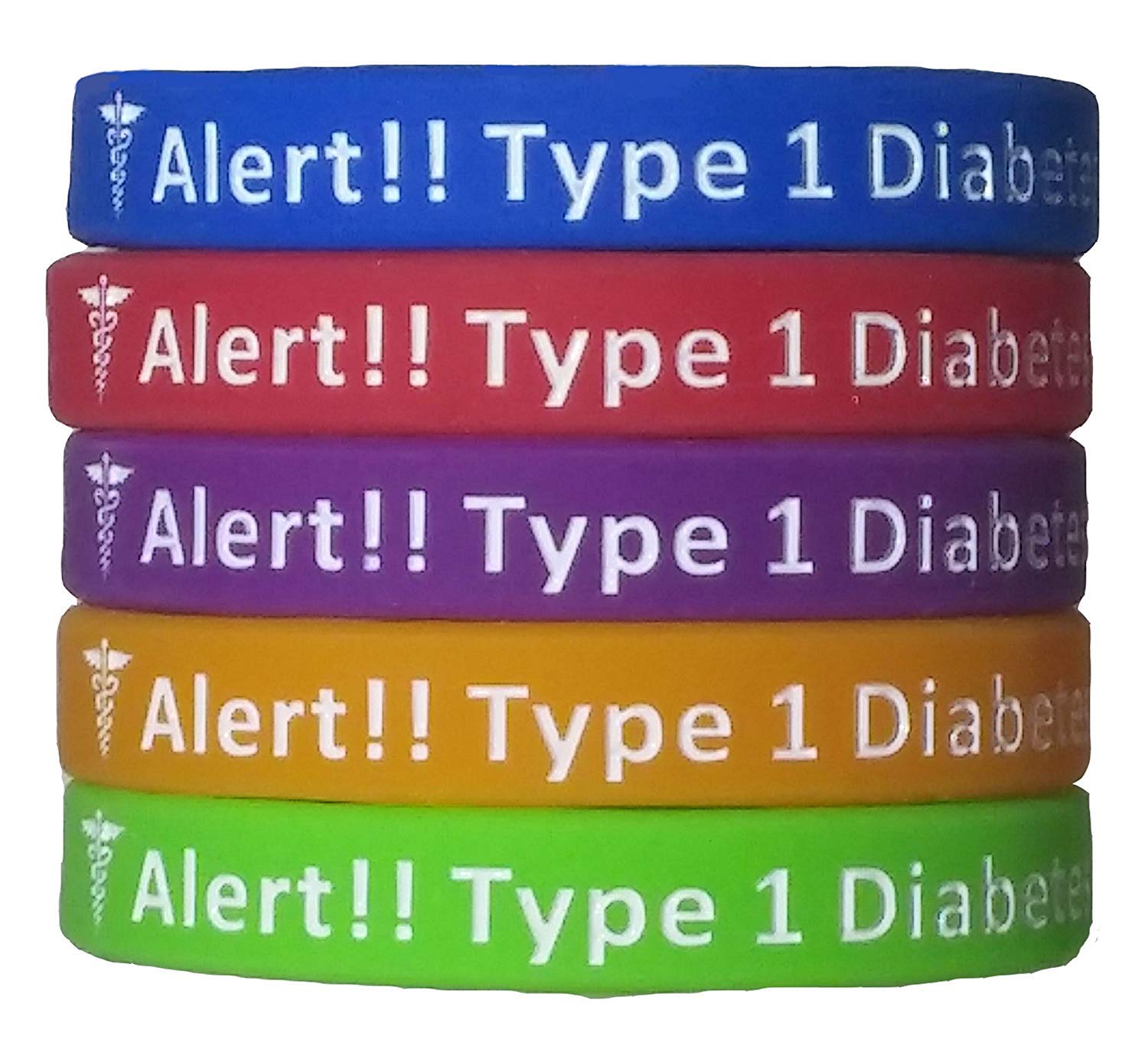 Type 1 Diabetes Bracelets Silicone Medical Alert Wristbands (Pack of 5)
