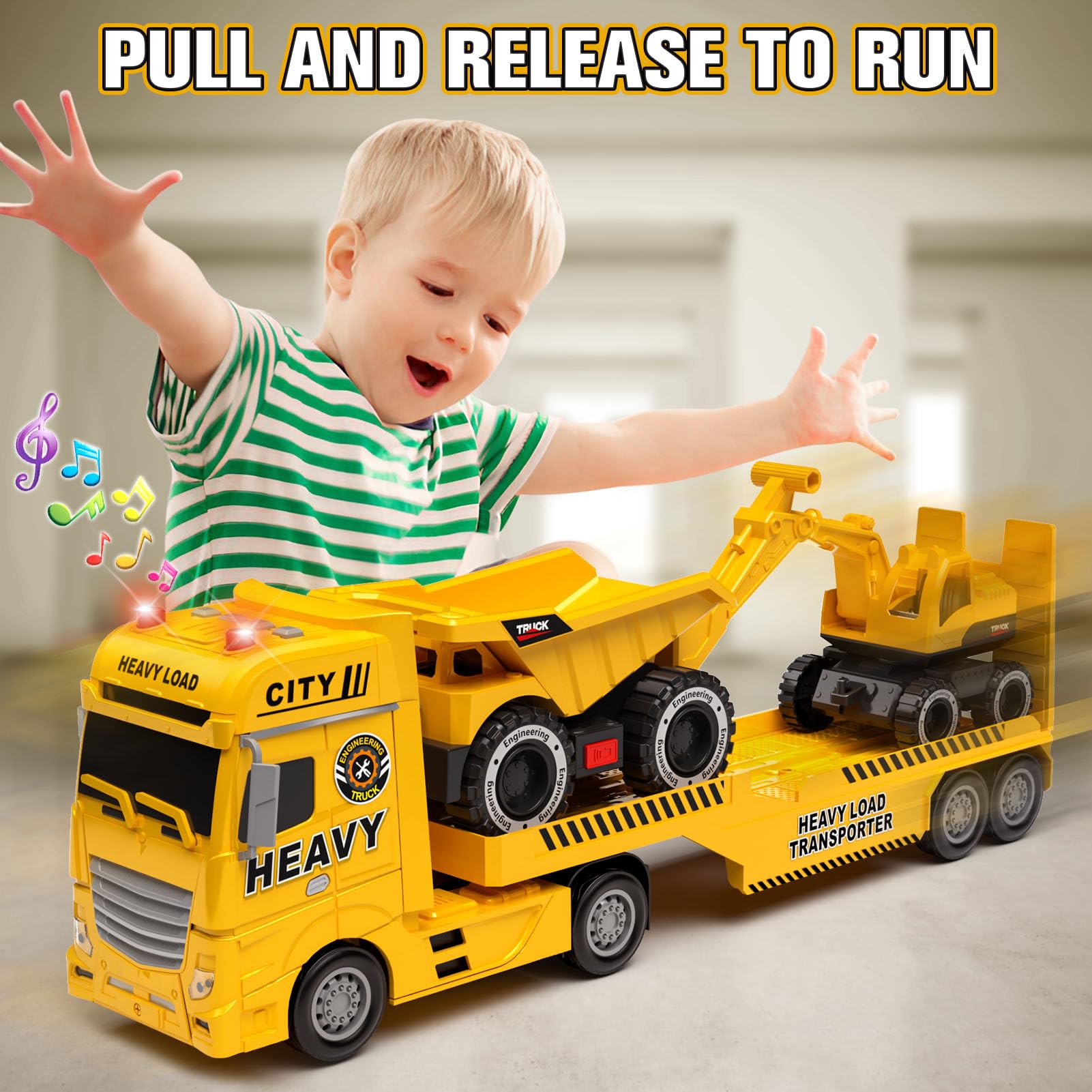 Tacobear Camion Costruzione Giocattolo Bambini grande Camion Veicoli da Cantiere con Escavatore Camion Spazzatura, Camion Trasportatore Macchinine Giocattolo Regalo per Bambini 2 3 4 5 6 anni