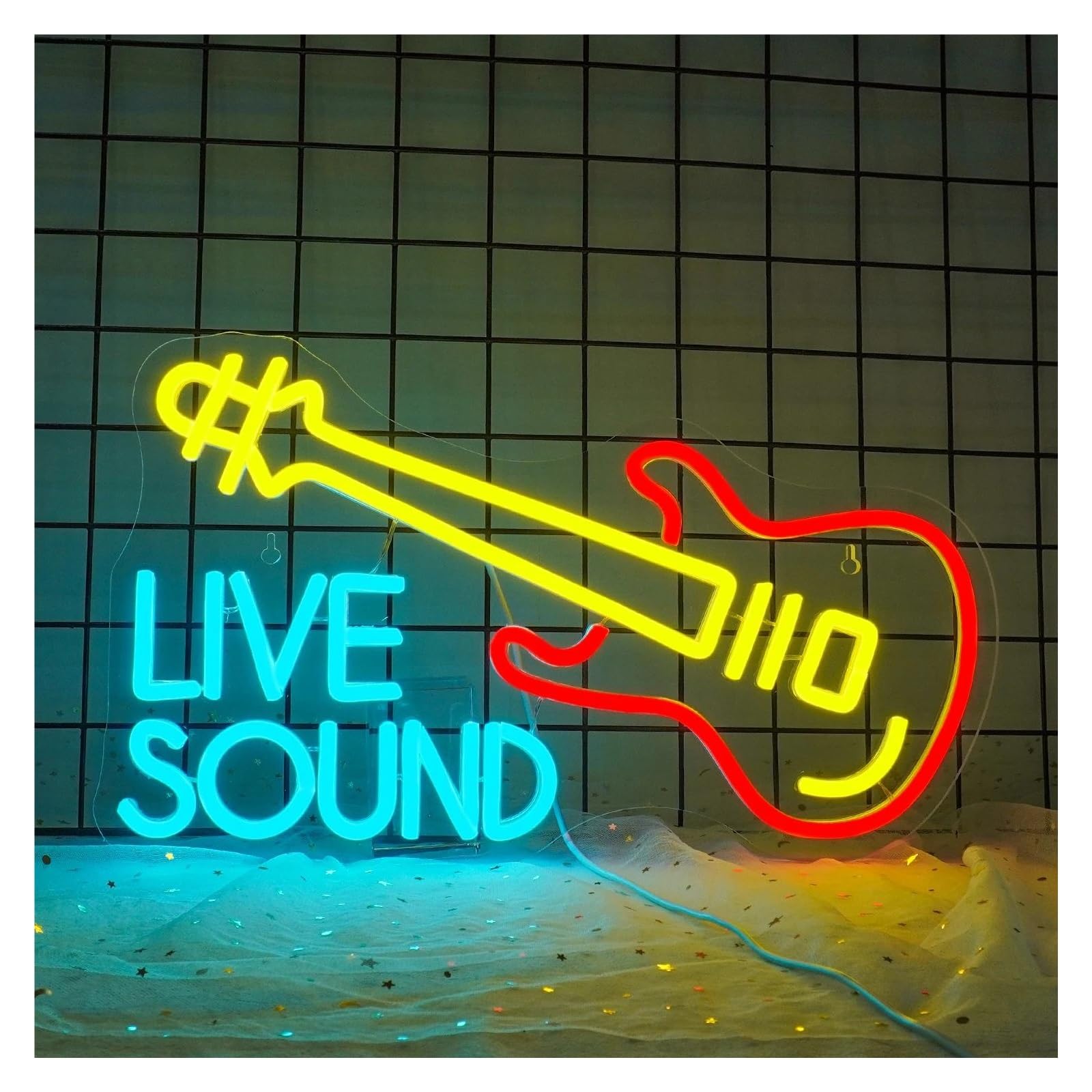 LEMST Signs Lamp Live Sound Neon Sign Guitar Lights Dimmable for Bedroom Bar Music Studio Party Club Wall Art Logo Decor 42cmх24cm
