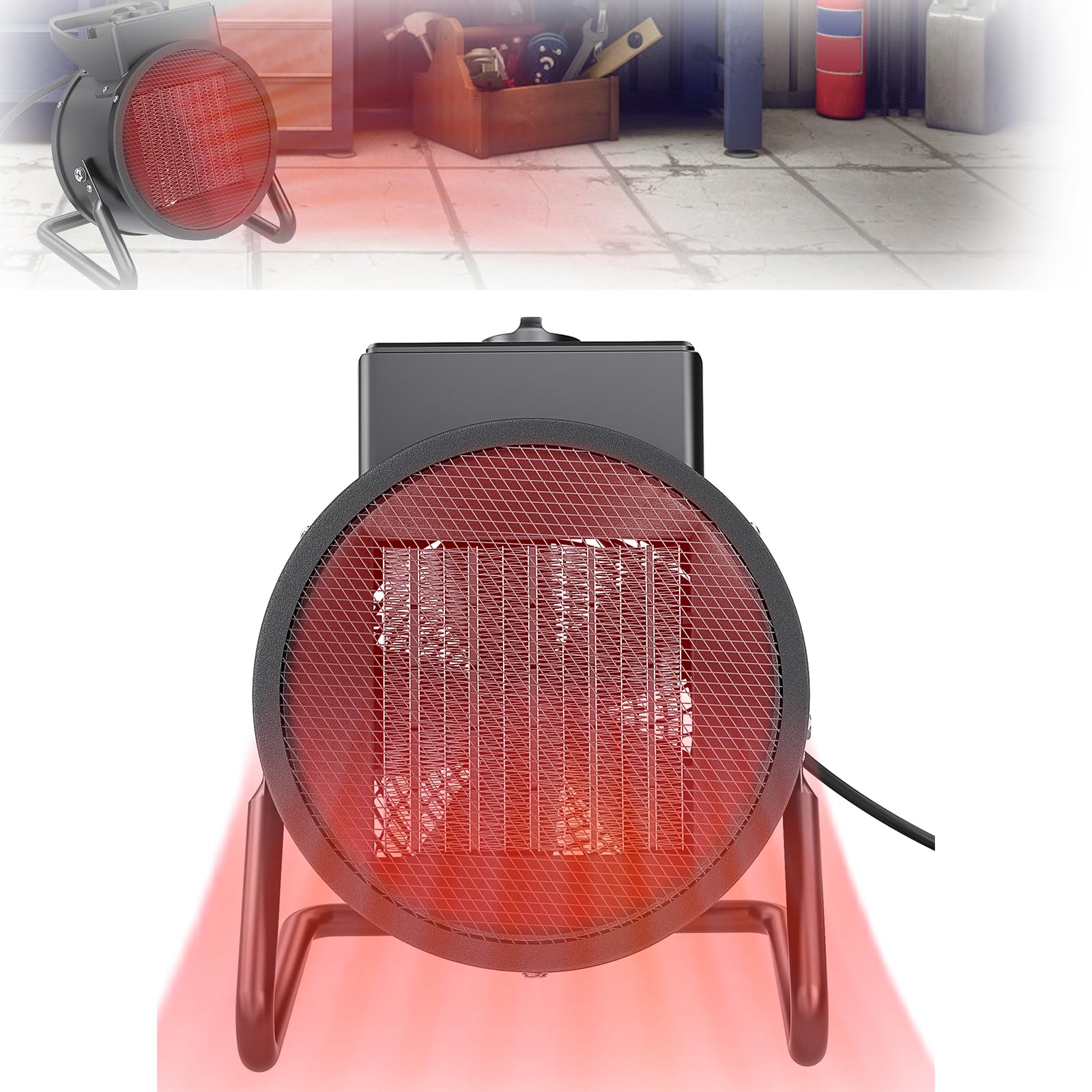 Froadp Calefactor portátil de 3000 W con termostato, elemento calefactor de cerámica PTC, 2 niveles de calor, protección contra sobrecalentamiento, calefacción eléctrica para obras de construcción