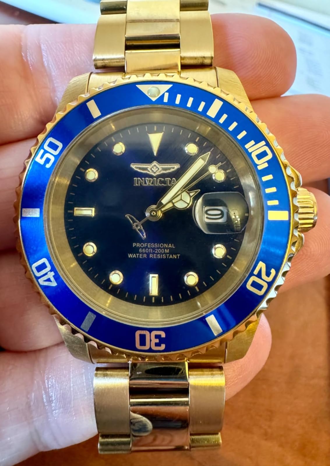 Relógio Invicta Pro Diver com pulseira de aço inoxidável, Dourado/azul, 26974 Relógio Invicta Pro Diver com pulseira de aço inoxidável, Dourado/azul, 26974