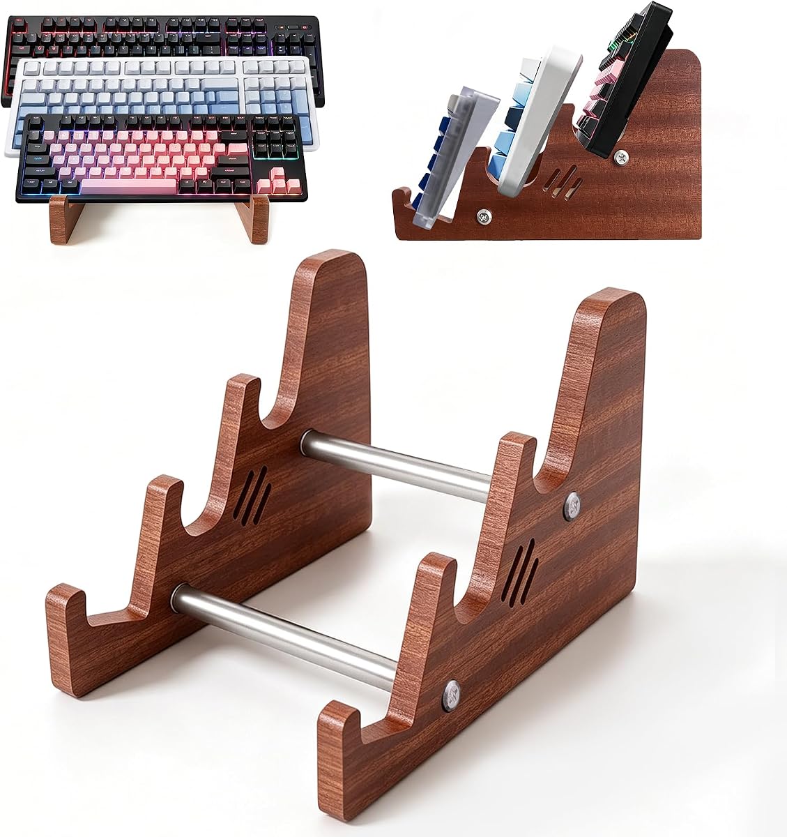 3-Tiers Wooden Keyboard Display Stand