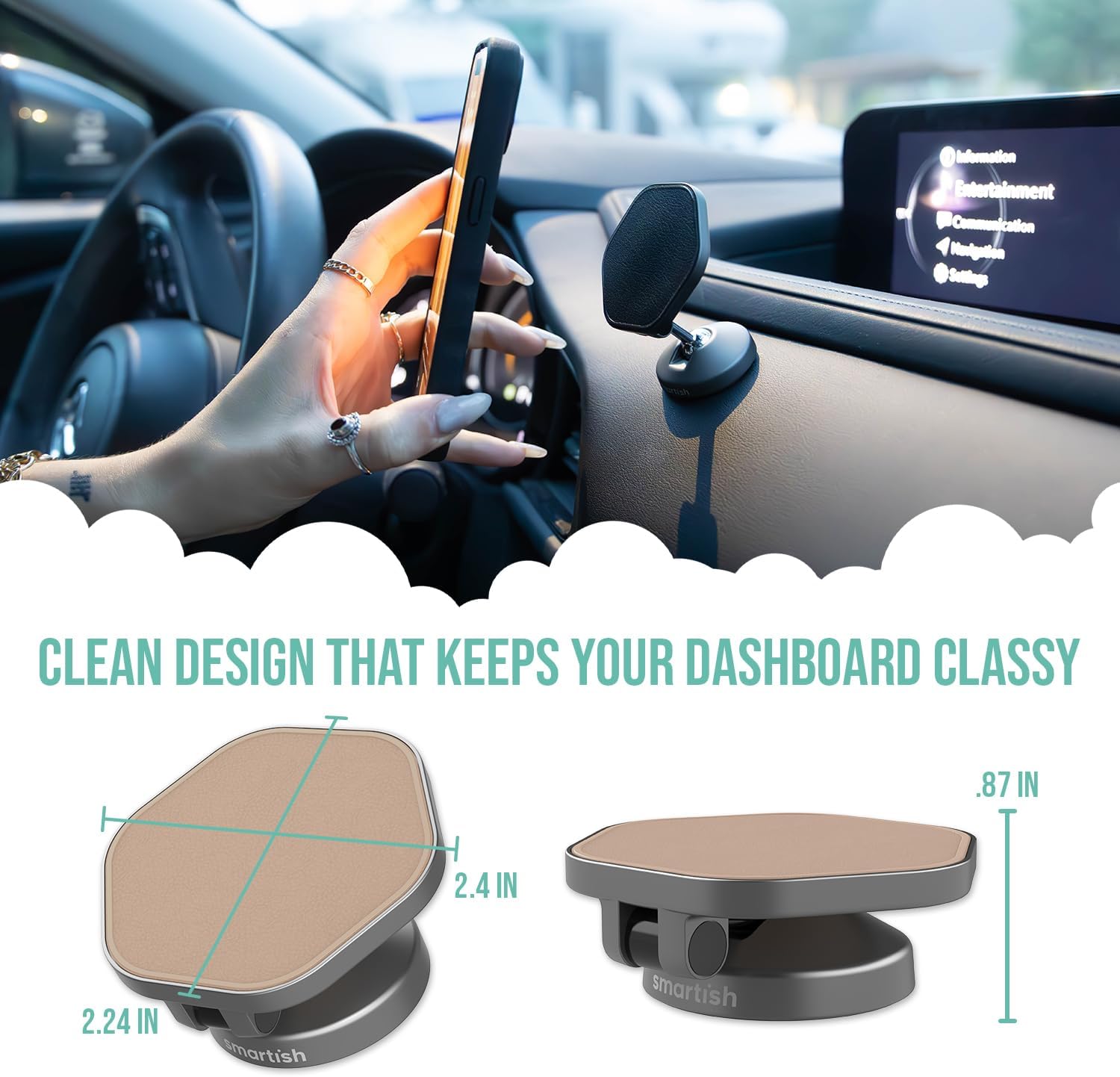 Smartish® MagSafe Mountaineer Car Mount - Compatible w/Apple iPhone 17/16/15/14/13 - Magnetic Stick on Adhesive Phone Holder - Extra Strength Magnet for Apple Accessories - Beige Against The Machine