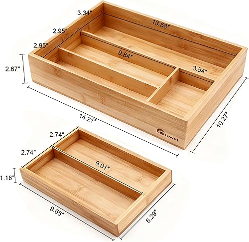 Miniatura 6 de Organizador de cajones de bambú de doble capa, organizador de utensilios de cocina, bandeja de cubiertos, bandeja de utensilios extraíble, con