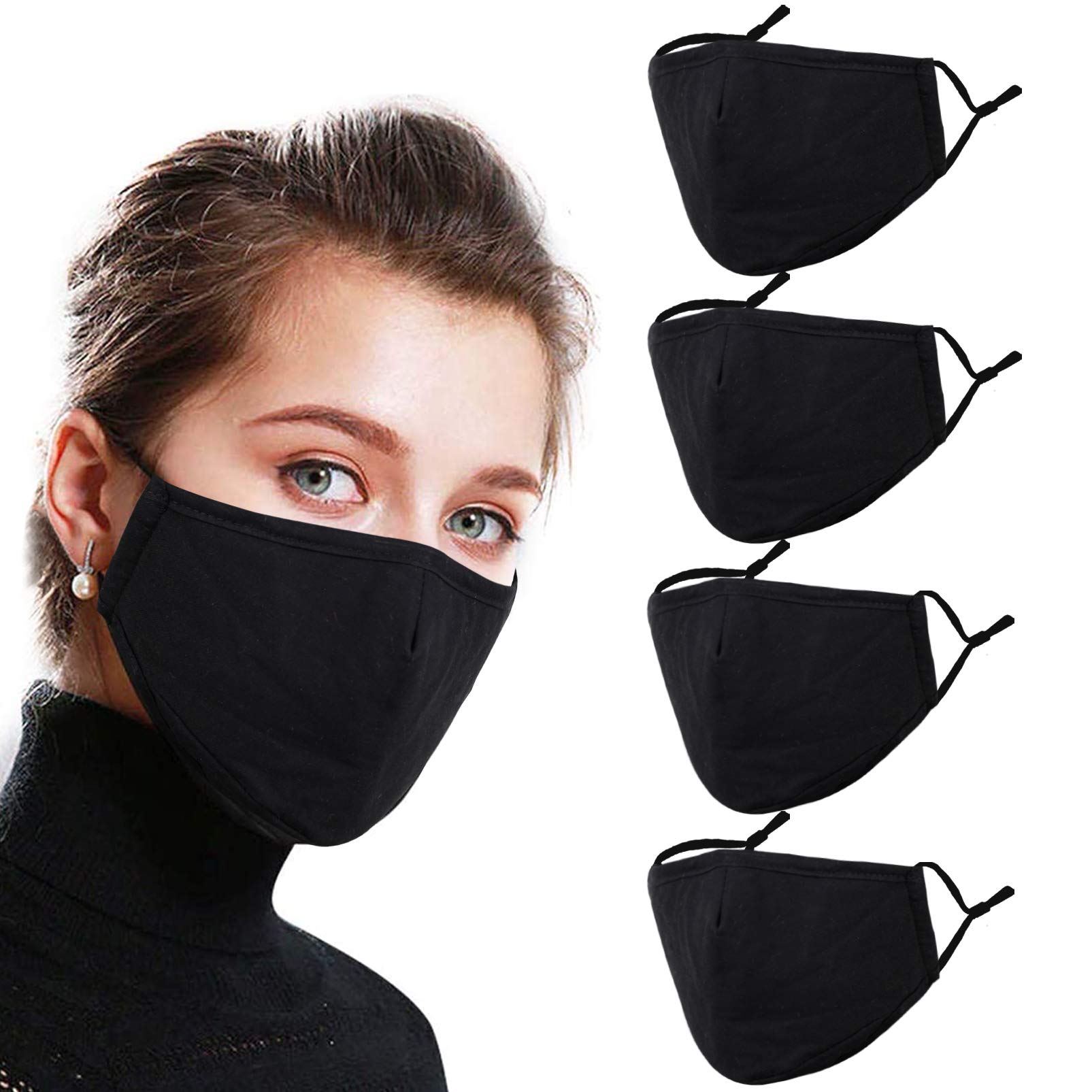 Alldriey Reusable Face Mask with Adjustable Ear Loops, Washable Breathable Layer Mask Cover, Soft Fabric Cute Black Fashion Designer Madks for Women Men Adult Gift