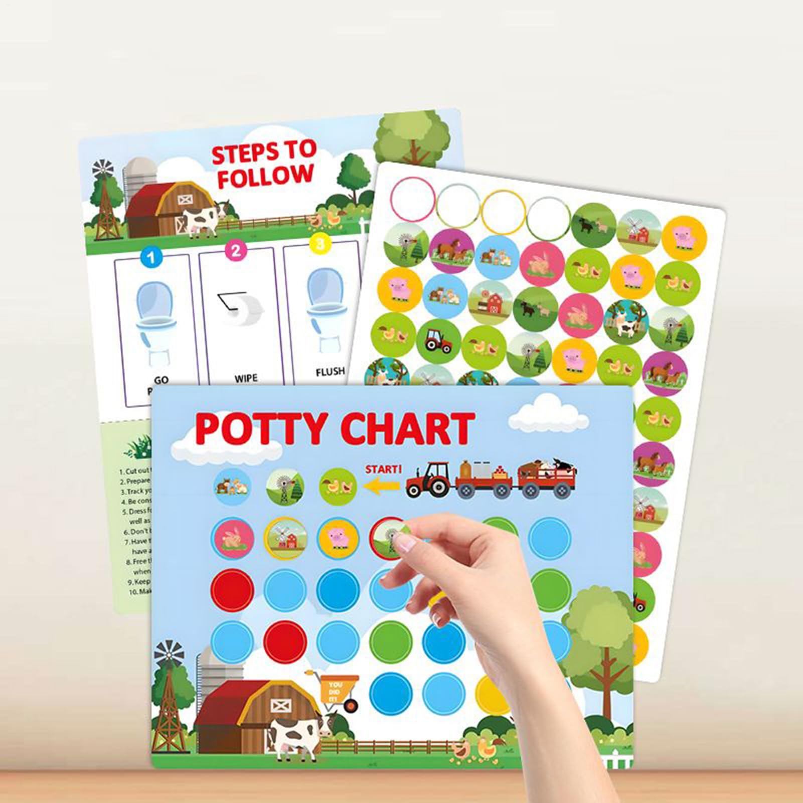 Tableau D'apprentissage De La Propreté – Récompenses Autocollants – Thème Ferme Et Transport – Pour Garçon Et Fille – Aide Interactive à L'indépendance – Lot De 10 Planches Et 4 Feuilles D'autocollants