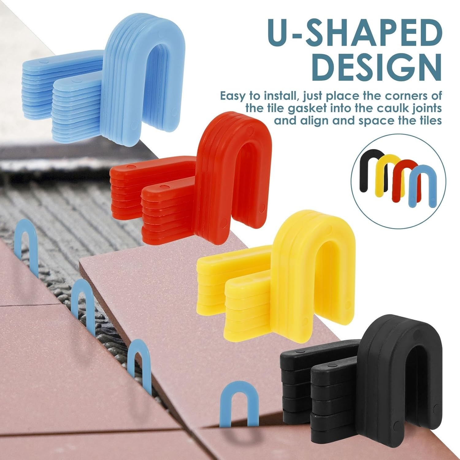 Tile Spacers 100-400PCS Plastic Shims Horseshoe U Shaped Tile Spacers for Leveling 1/16” 1/8” 3/16” 1/4” Window(Black,200pcs)