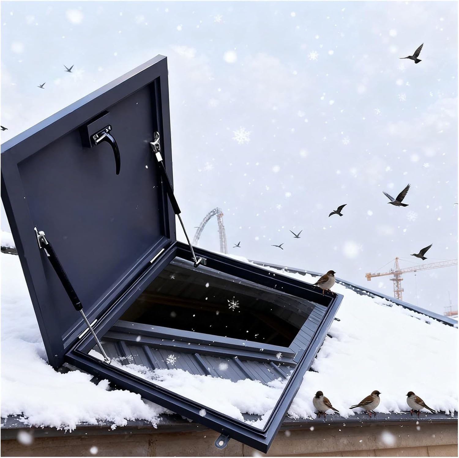 Well Access/Escape Hatch Caps, Aluminum Roof Access Hatch Lid 90° Opening for Pipe Shafts, Electrical Manholes, Residential Attics(70x70cm/27.56x27.56in)