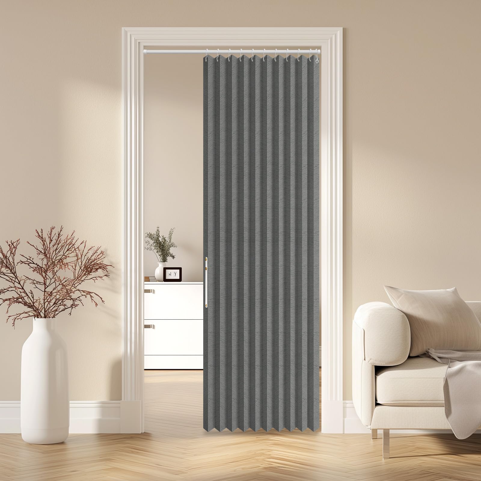 AJAZZ Blackout Magnetic Door Curtain Accordion Doors Interior Closet Door Curtain Invisible for Bedroom Room Living Room Doorway, Dark Grey 52" W x 78" L, 1 Panel