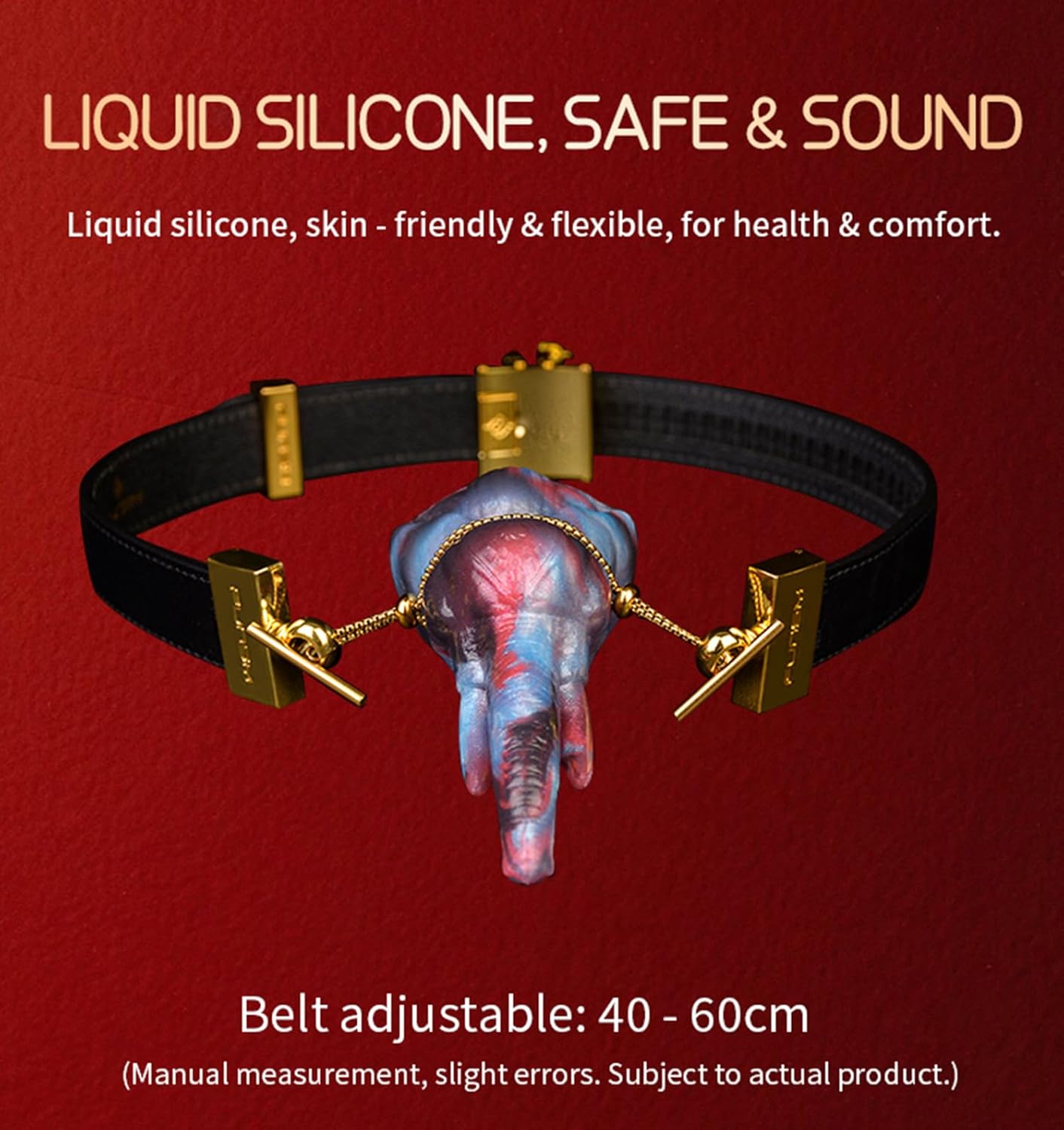 Elephant Shape Round Silicone Breathable Muzzle with Adjustable Belt and Bell, Strap On Mouth Gag Adult Sex Toy for Men Women - Black Belt