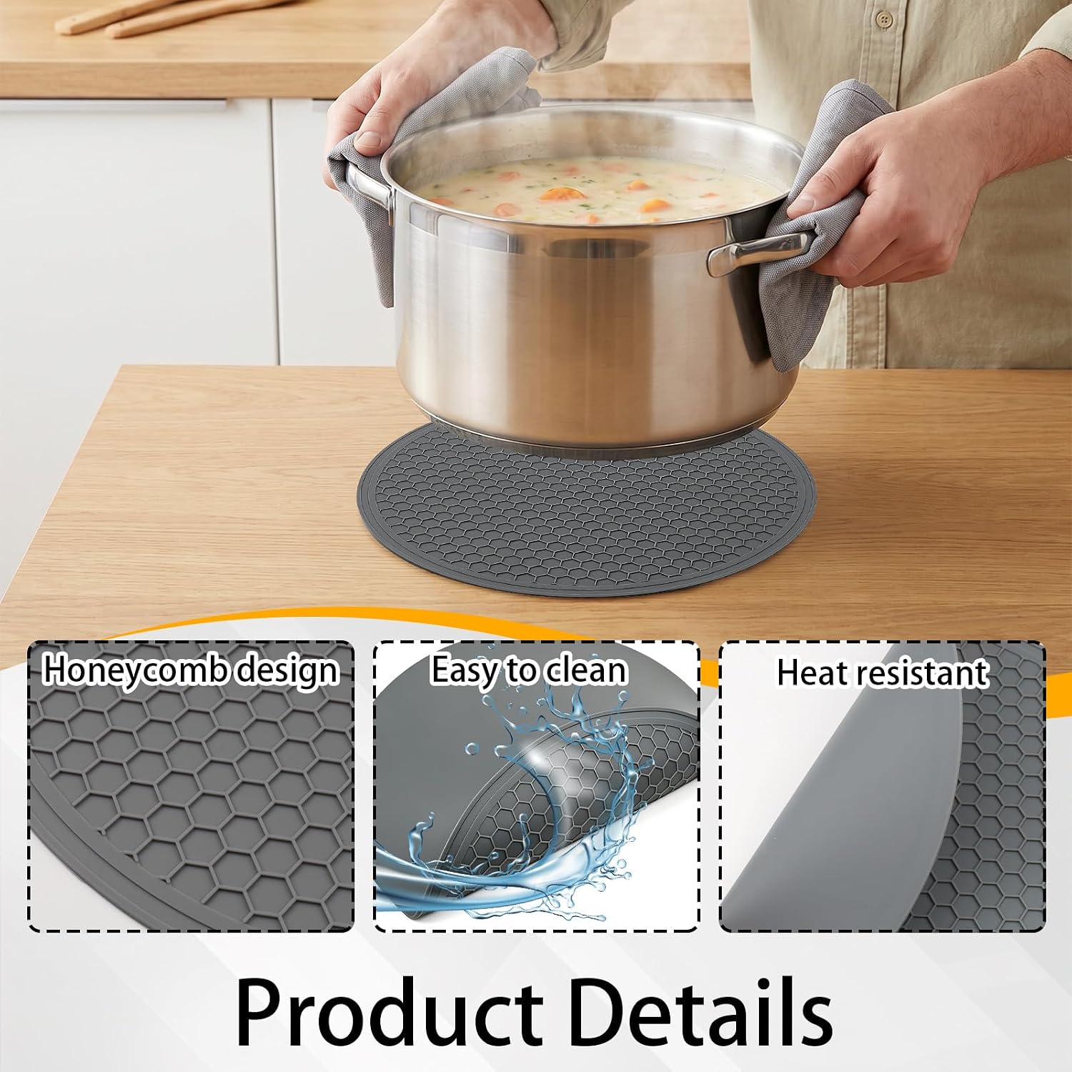 Silicone Microwave Mat, Heat Resistant Trivet Mat, 9.7 Inch Round Non-Slip | Grey Multifunctional Mat for Kitchen, Protection from Heat and Spills with Easy Cleaning Convenience, Dishwasher Safe Mats