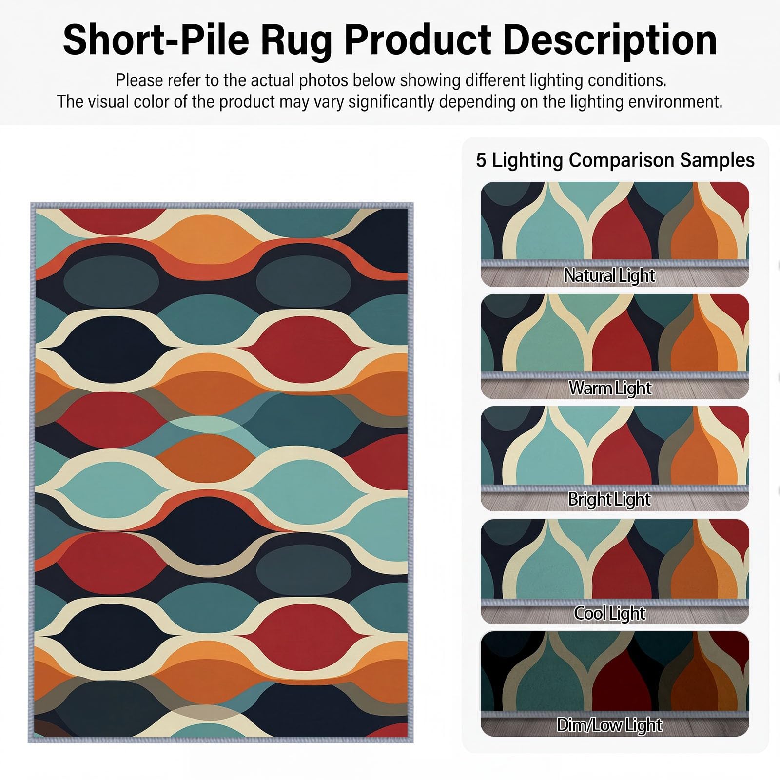 Kurzflor Teppich Wohnzimmer Retro Geometrisch Elliptisch Rautenförmig Flauschig Weiche Anti Rutsch Unterseite Teppiche für Schlafzimmer Küche, Pflegeleicht Waschbare Fußmatte, Blaugrün, 180 x 240 cm