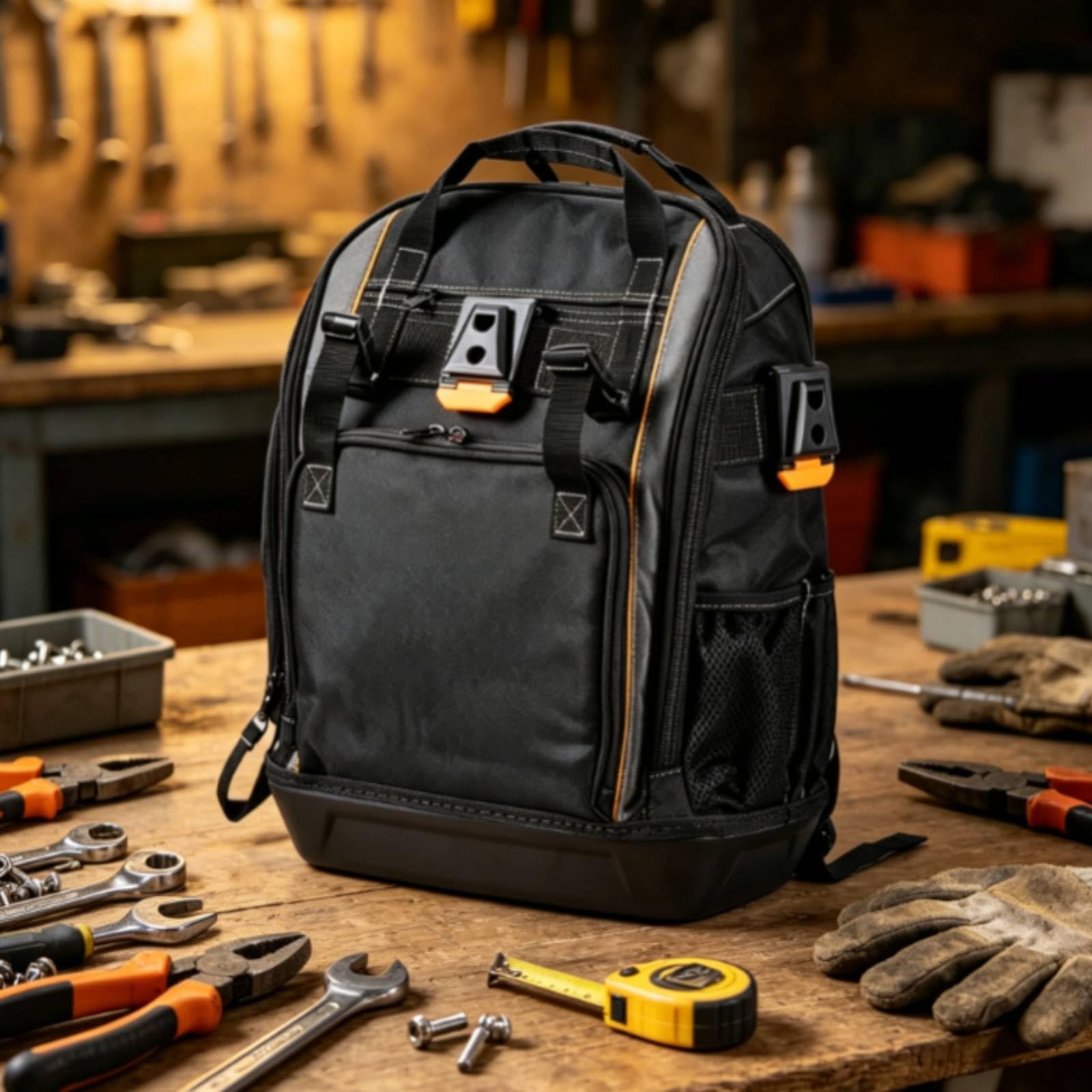 Sac à Dos avec Base Moulée Renforcé | Multipoches, extrêmement résistant Résistant, Sac à Dos Porte-Outils, pour Chantier, Maintenance Mobile, Électriciens