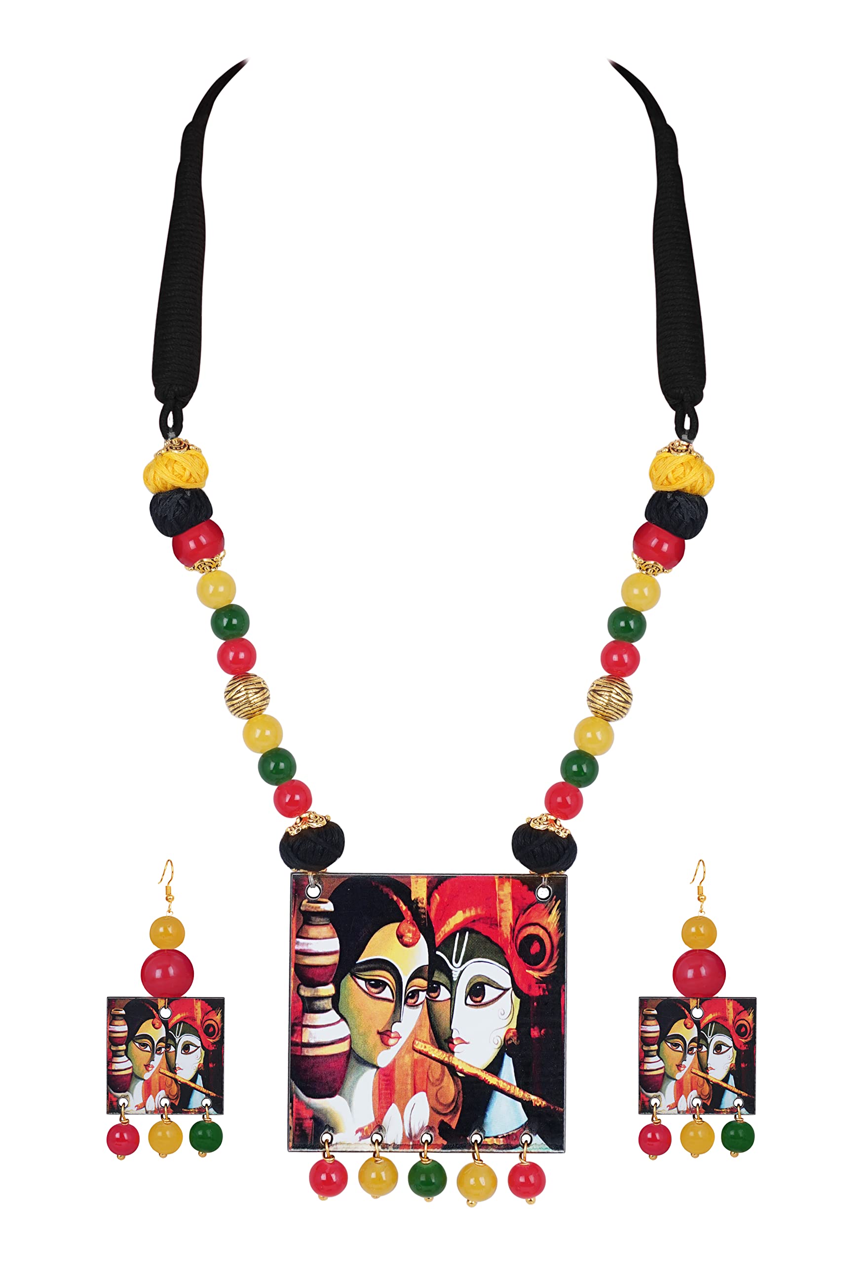 JFL - Jewellery for Less Handcrafted Radha Krishna Painting Print Beaded Designer Necklace Set for Women and Girls (Red, Green & Yellow),Valentine (B09JP94BGT) Amazon Price History, Amazon Price Tracker