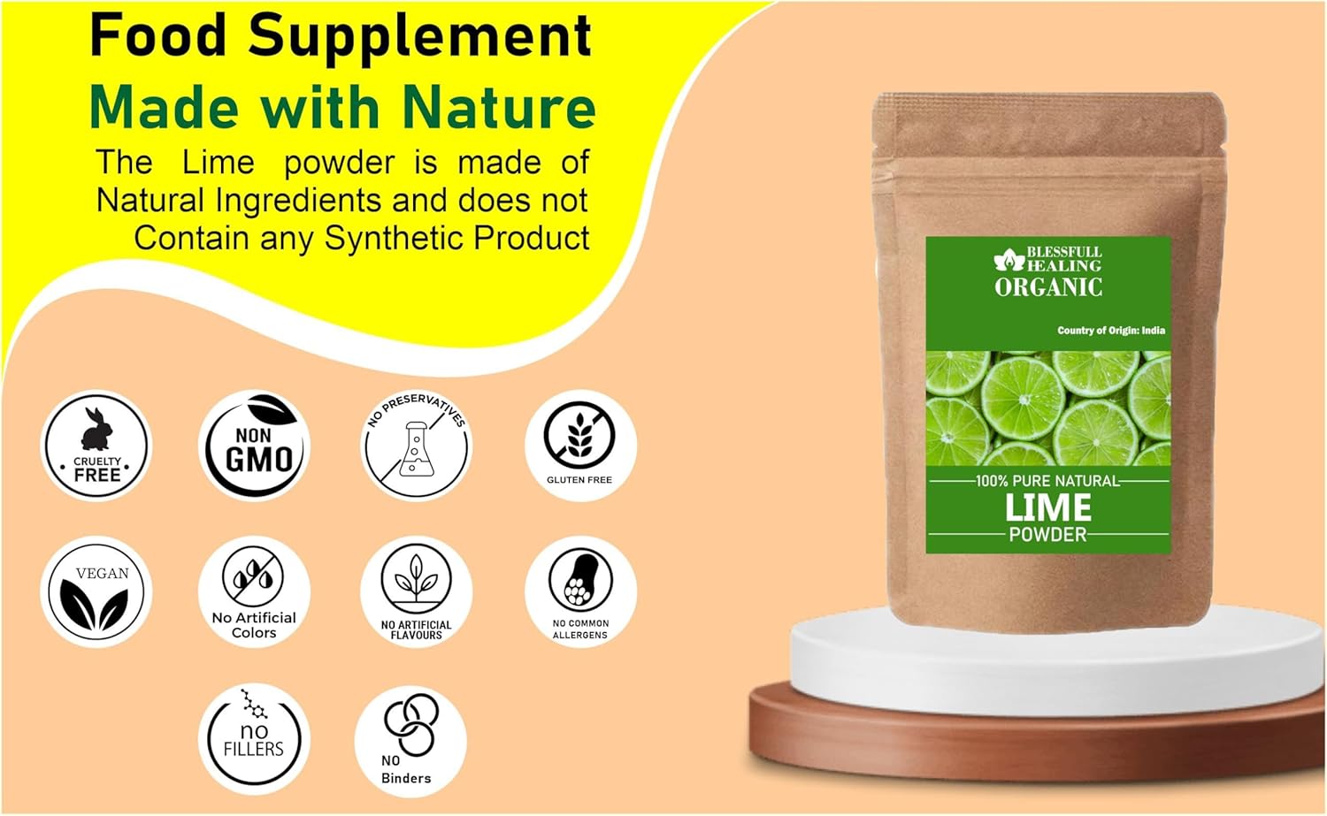 Blessfull Healing Organic Lime Powder 100% Pure Natural 300 Gram / 10.58 oz