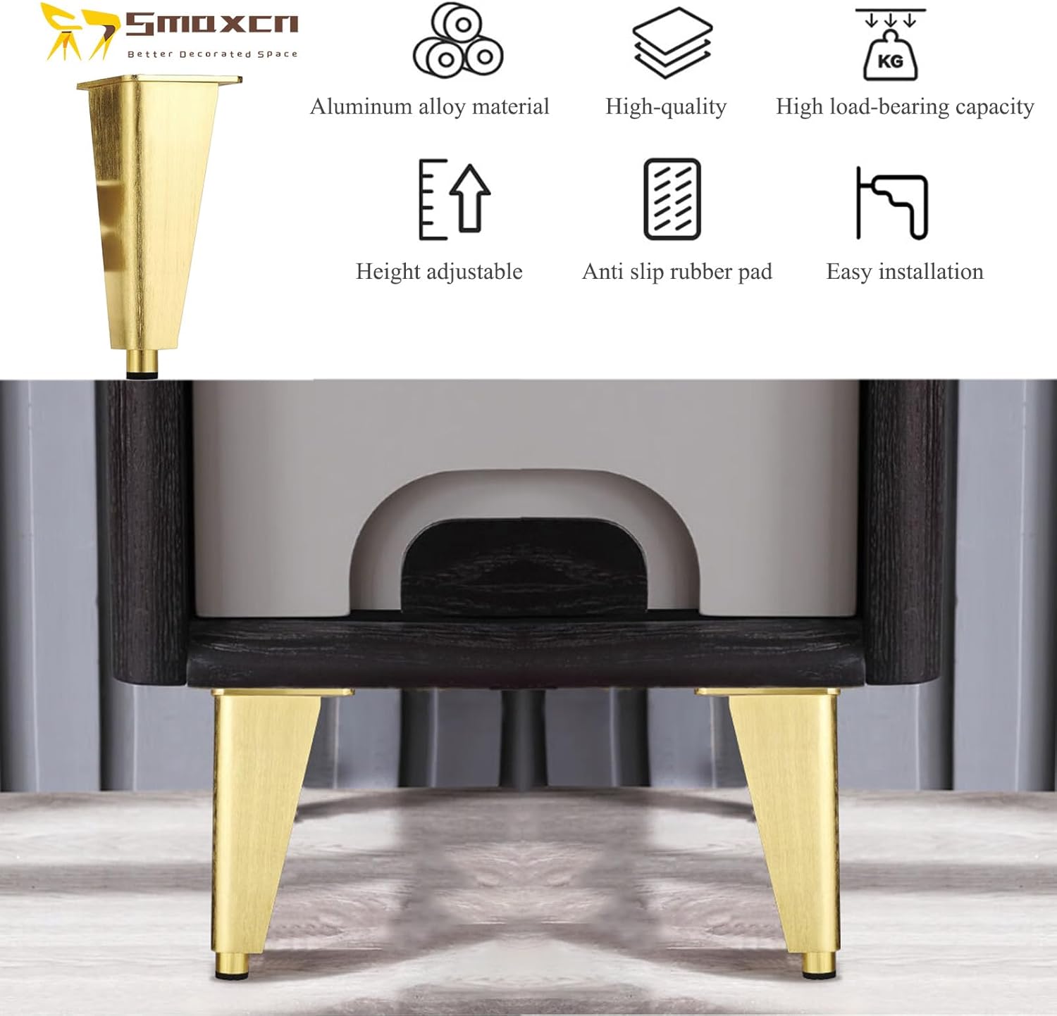 4 inch Brushed Gold Aluminum Furniture Legs Set of 4, Adjustable Metal Dresser feet Made of Aluminum Alloy (Gold)