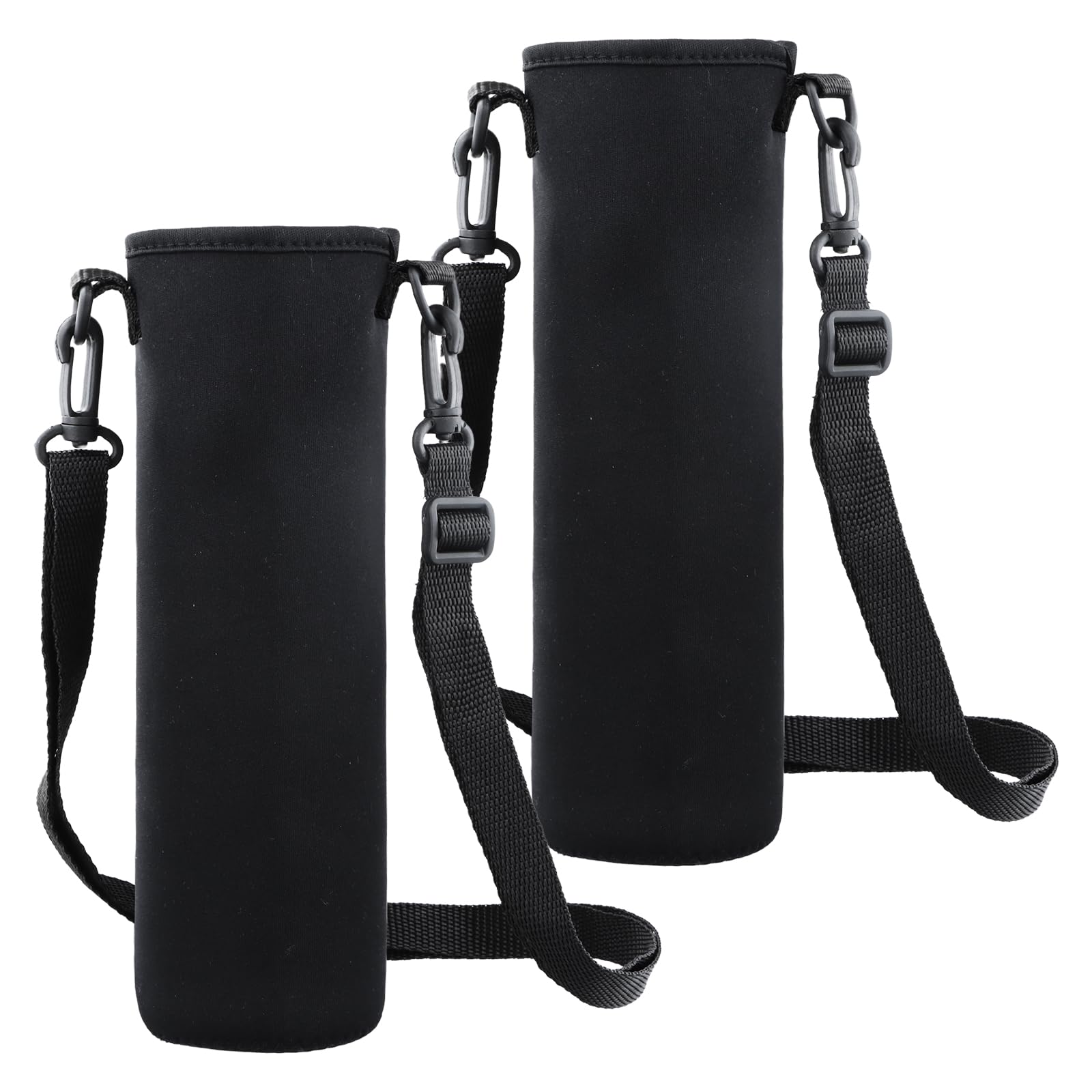 Anseom 2 Pcs Water Bottle Carrier Bag, 8 × 25 cm 1500ml Neoprene Water Bottle Holder, Water Bottle Carrier with Shoulder Strap Water Bottle with Strap for Hiking Walking Trekking (Black)