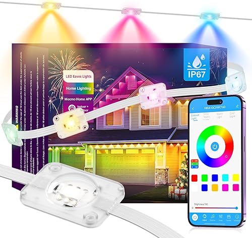 Luces permanentes para exteriores, cadena de luces LED inteligentes para exteriores, cambio de color RGB, 54 modos de escena, IP67 impermeable,