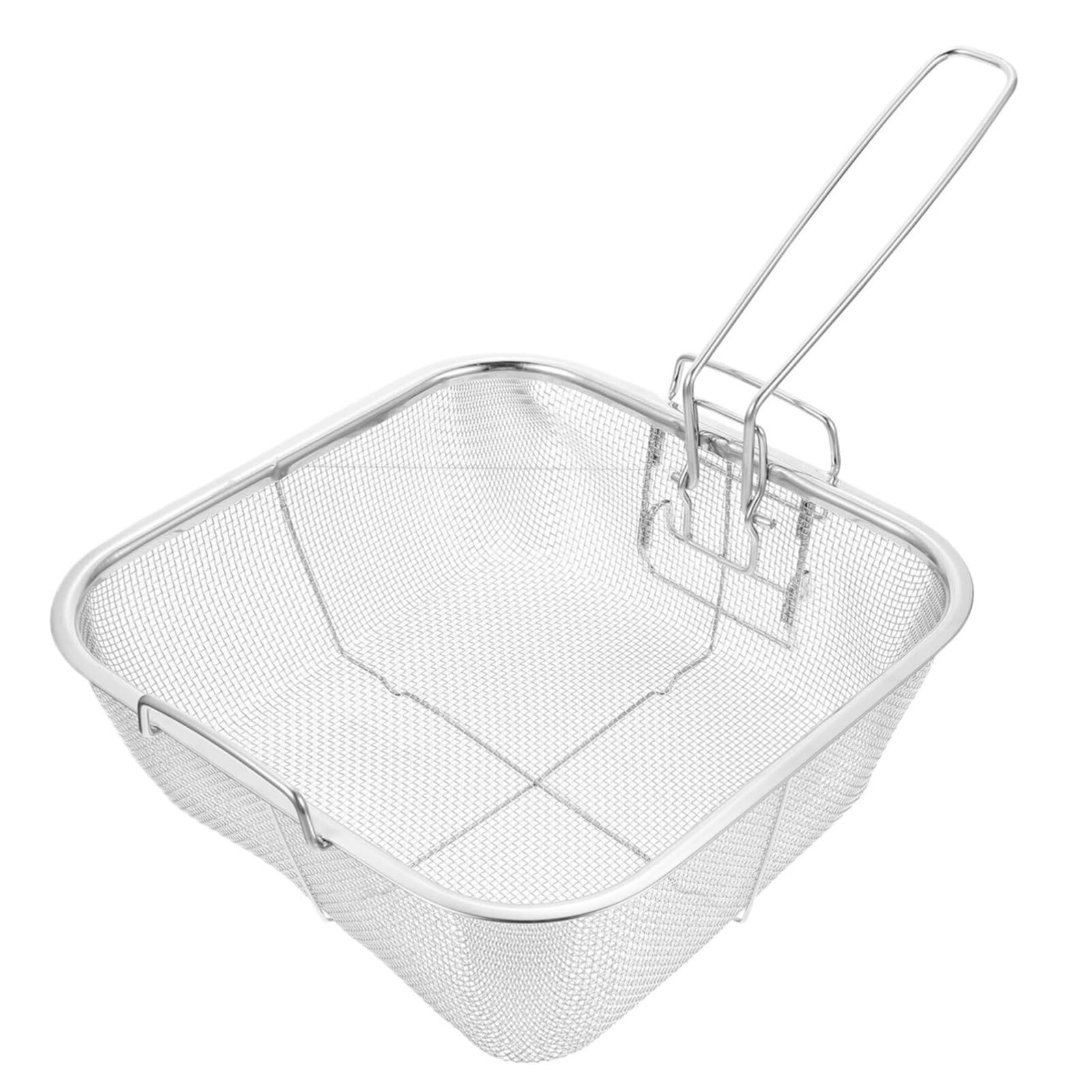 Koszyki Do Smażenia Koszyk do głębokiego smażenia ze stali nierdzewnej z uchwytem druciany kwadratowy Koszyków Na Frytki(38.8X24CM)