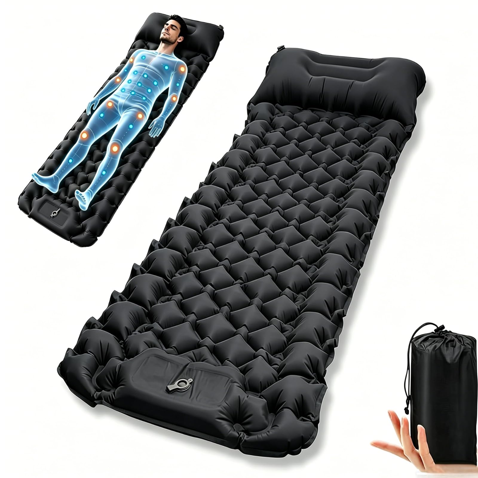 Inflatable Camping Sleeping Pad with Pillow | Connectable Design, Self-Inflating Air Mattress for Better Sleep, Leak-Proof, Ultralight & Compact for Backpacking, Hiking & Tent