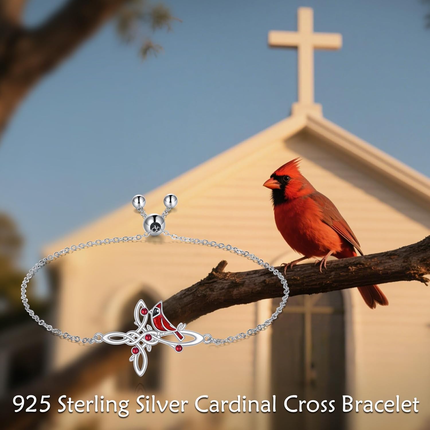 Cardinal Cross Bracelet 925 Sterling Silver Cardinal Bracelet Jewelry Gift for Women - Image 6