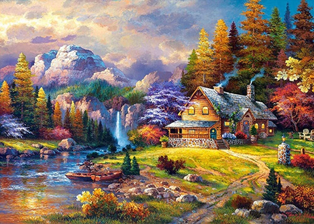 Peinture diamant kit complet chalet montagne strass image artisanat 80x180cm