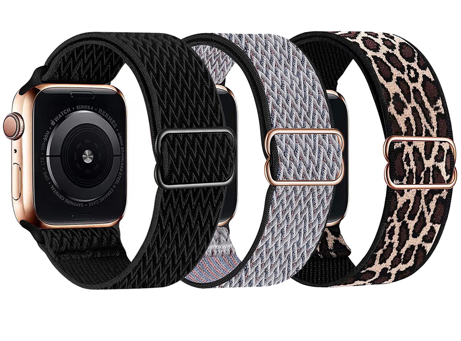 Photo 1 of 3 Pack Nylon Elastic Band Compatible with Apple Watch iWatch Bands 49mm 38mm 40mm 41mm 42mm 44mm 45mm Women Men?Stretchy Solo Loop Soft Nylon Adjustable Solo Loop Sport Bands for iWatch Series 8/7/6/SE/5/4/3/2/1 Royal Pulse/Leopard Print/Black 38mm/40mm/4