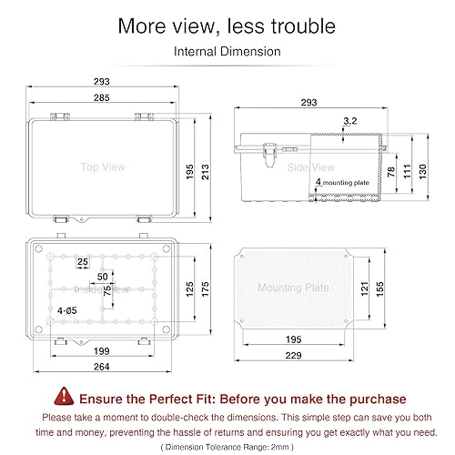 Miniatura 80 de QILIPSU - Caja de conexiones de acero inoxidable con tapa, bisagras y placa de montaje, universal, impermeable IP67, plástico ABS, gris, recinto