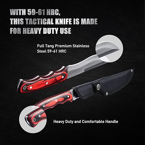 Miniatura 3 de Cuchillos tácticos Bowie de hoja fija de 9 pulgadas con funda, acero inoxidable plateado supervivencia caza bushcraft cuchillo de espiga completa