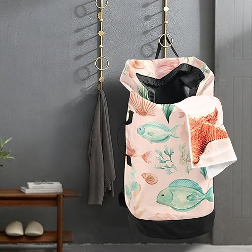 Vista 132 de Mochila de lavandería con correas ajustables para el hombro, bolsa de lavandería sucia para viajes, campamento, universidad, resistente, Rosa floral