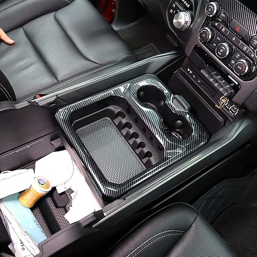 Miniatura 2 de Korlot Cubierta de soporte para reposabrazos delantero de consola central, accesorios para Dodge Ram 1500 2500 3500 2019+ (patrón de fibra de