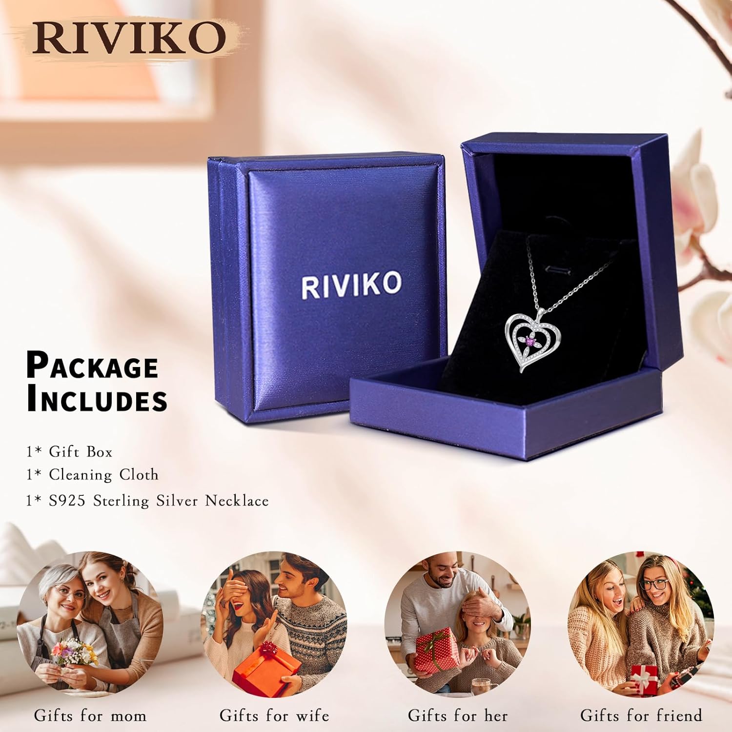 RIVIKO 925 Sterling Silver Cross Birthstone Necklace for Women,Love Heart Pendant Necklaces Trendy,Valentines Day Gifts for Her,Anniversary Jewelry Birthday Gifts for Women Wife Mother Friend - Image 5