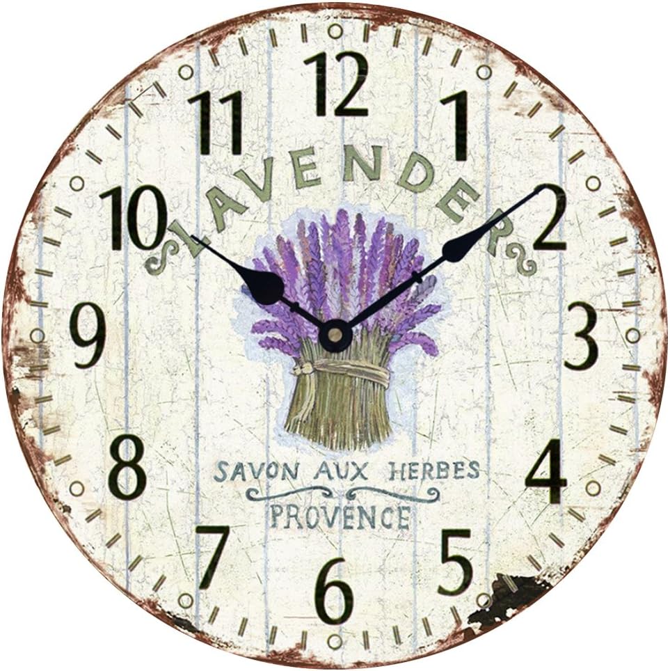 XXXFLOWERWall Clock Large Numerals Farmhouse Decorative 12" Quartz Movement Silent Non-Ticking Wooden Wall Clocks for Home Bedroom Office Cafe