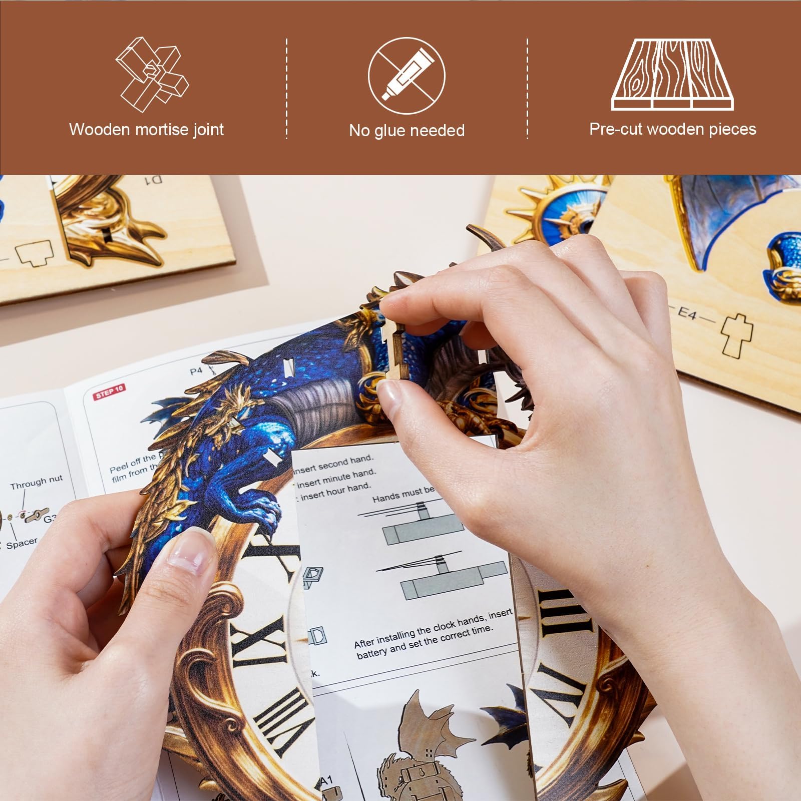 Lilcubics 3D Wooden Dragon Clock Puzzle for Adults, Mechanical Model Building Kit with Pendulum & Chime - Image 3