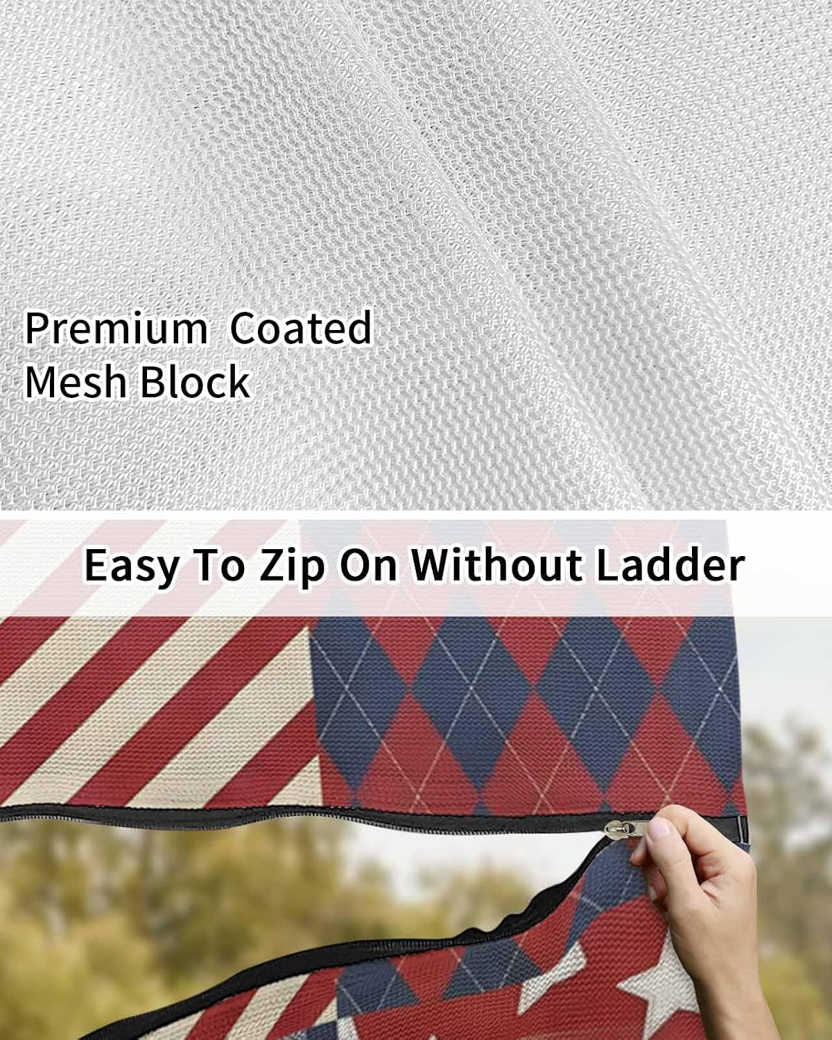 RV Awning Sun Shade Screen 9' x 13'3", 4th of July Mesh RV Awning Shades Complete Kits, Retro Independence Day Blue Red USA Sunlight Blocker Outdoor Canopy for Camping Trailer Motorhome