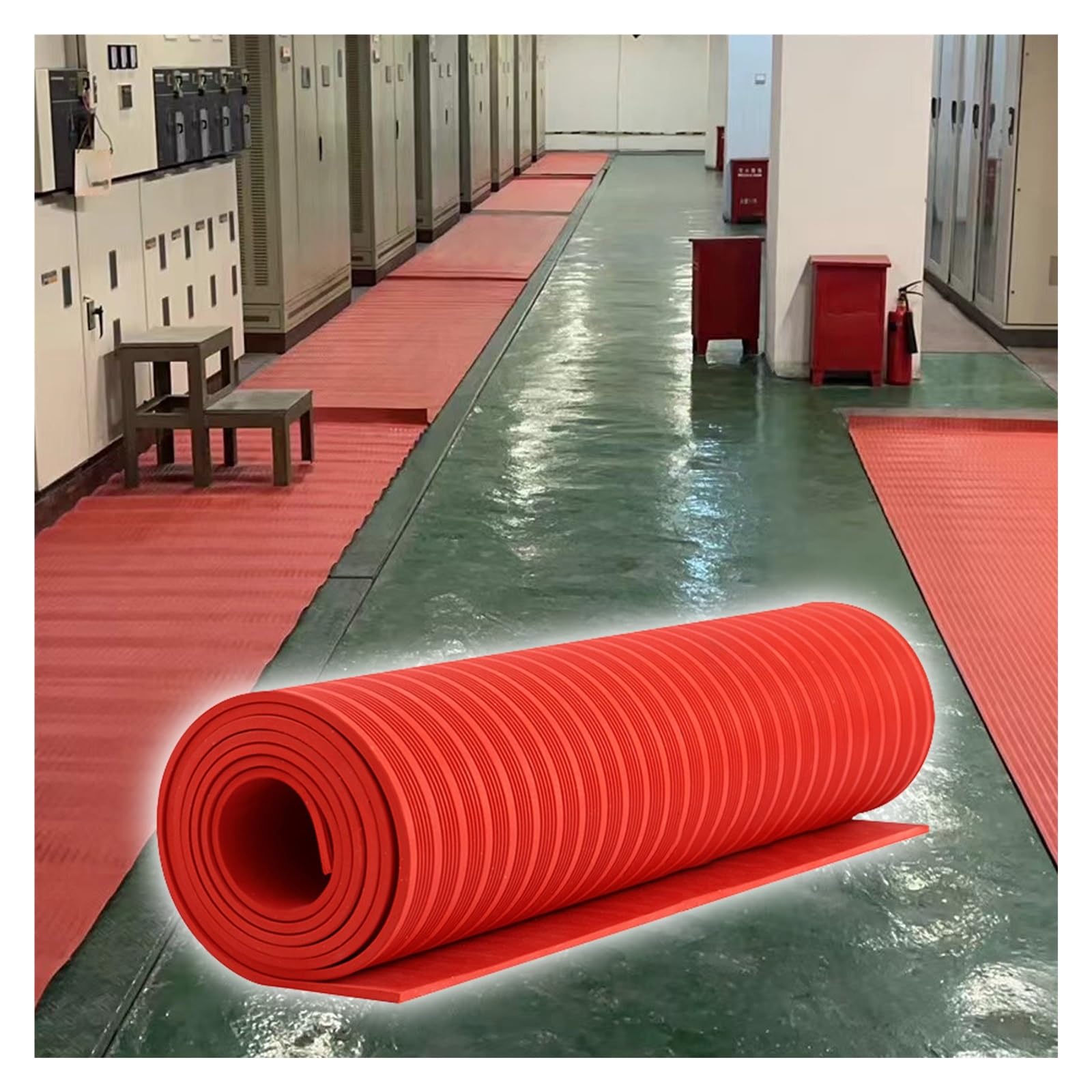 Distribution Room Rubber Mat 6 10 15 25 35 kV Insulated, Cuttable Large Electrician's Insulating Safety Mats, Non Slip Industrial Fusebox Switchboard Matting 3' Width(LxWxT 6' x 3 1/4' x 1/10