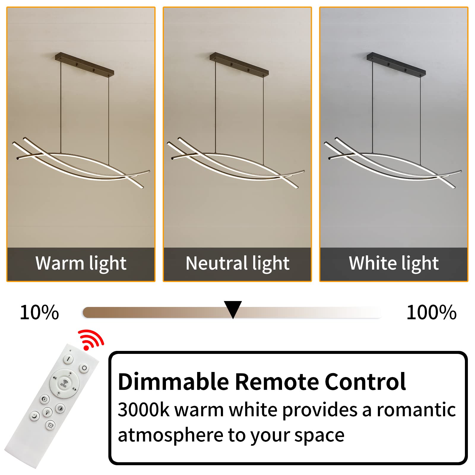 Mikeru Lampada a sospensione a LED da tavolo da pranzo, 120 cm, colore nero, moderna, dimmerabile, con telecomando, regolabile in altezza, per ufficio, sala da pranzo, soggiorno, cucina