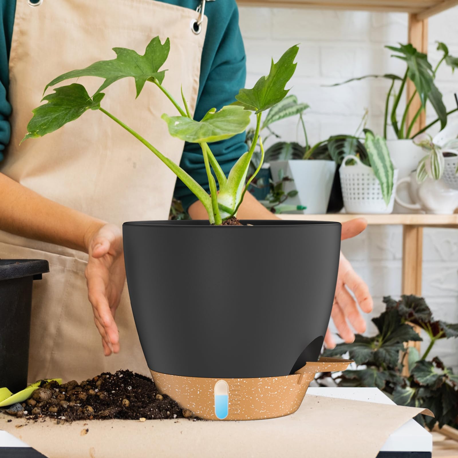 ZMTECH Vaso Per Piante da 30 cm Con Presa D'acqua Fioriere Autoinnaffianti Con Fori Di Drenaggio e Sottovaso in Plastica Per Piante da Interno e Da Esterno (Set Da 2, Nero)